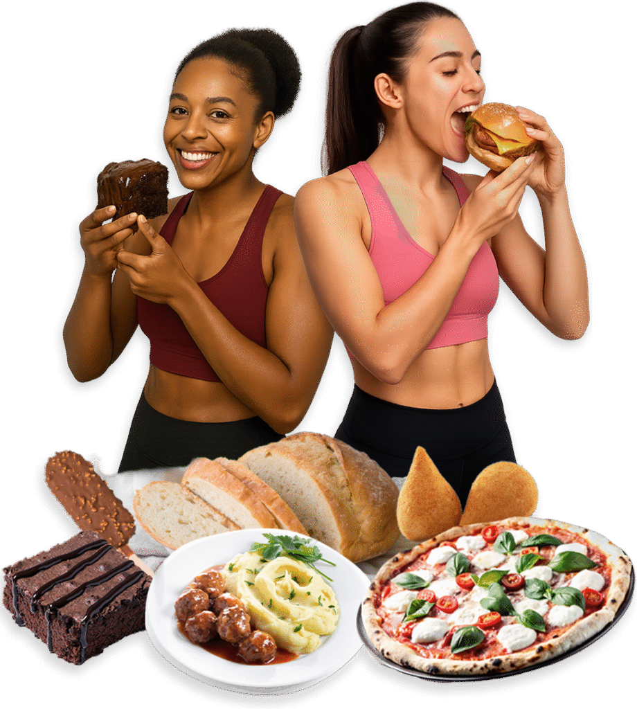 Mulheres comendo alimentos que gostam